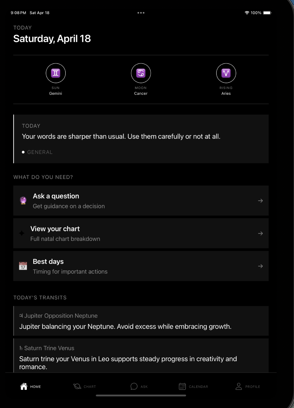 Cosmic Solo home screen