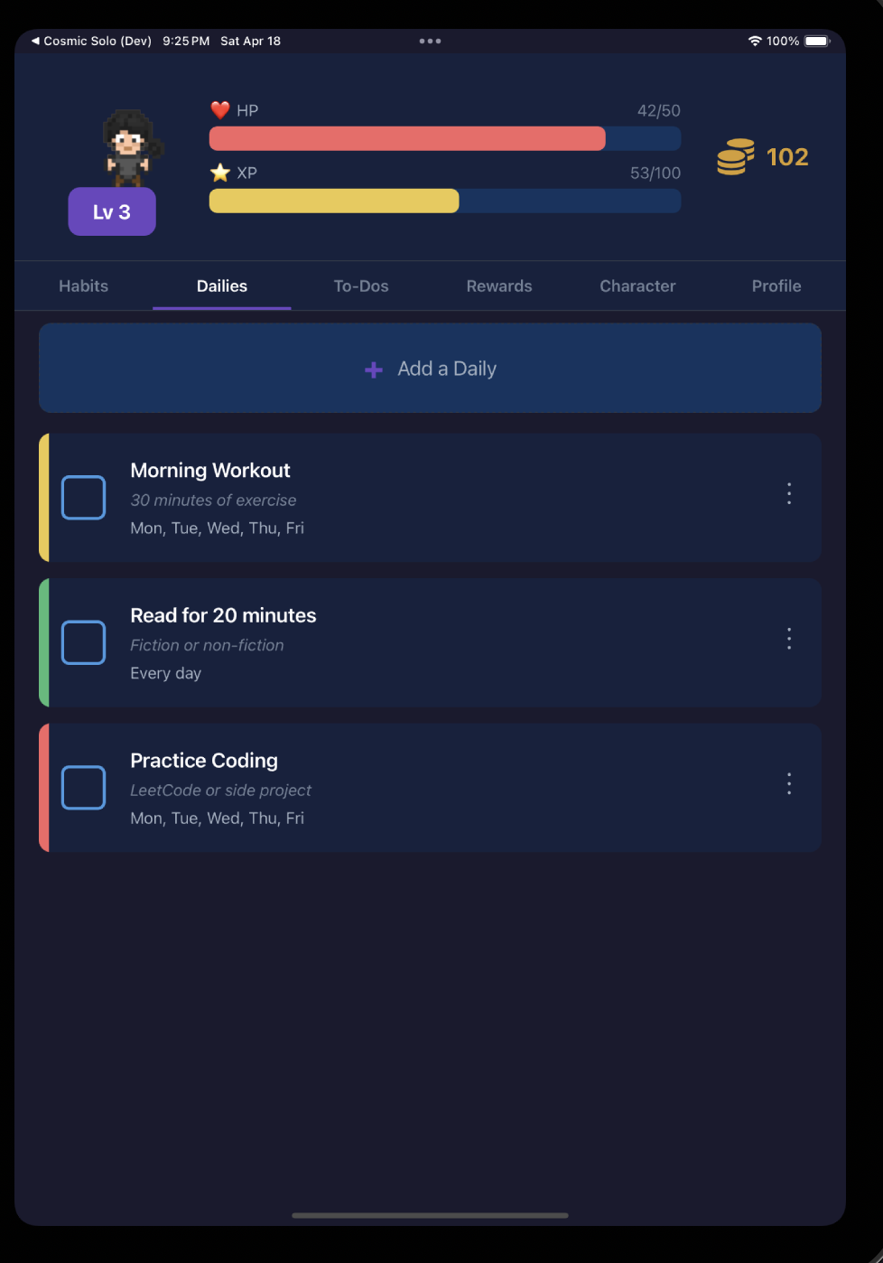 Dailies screen
