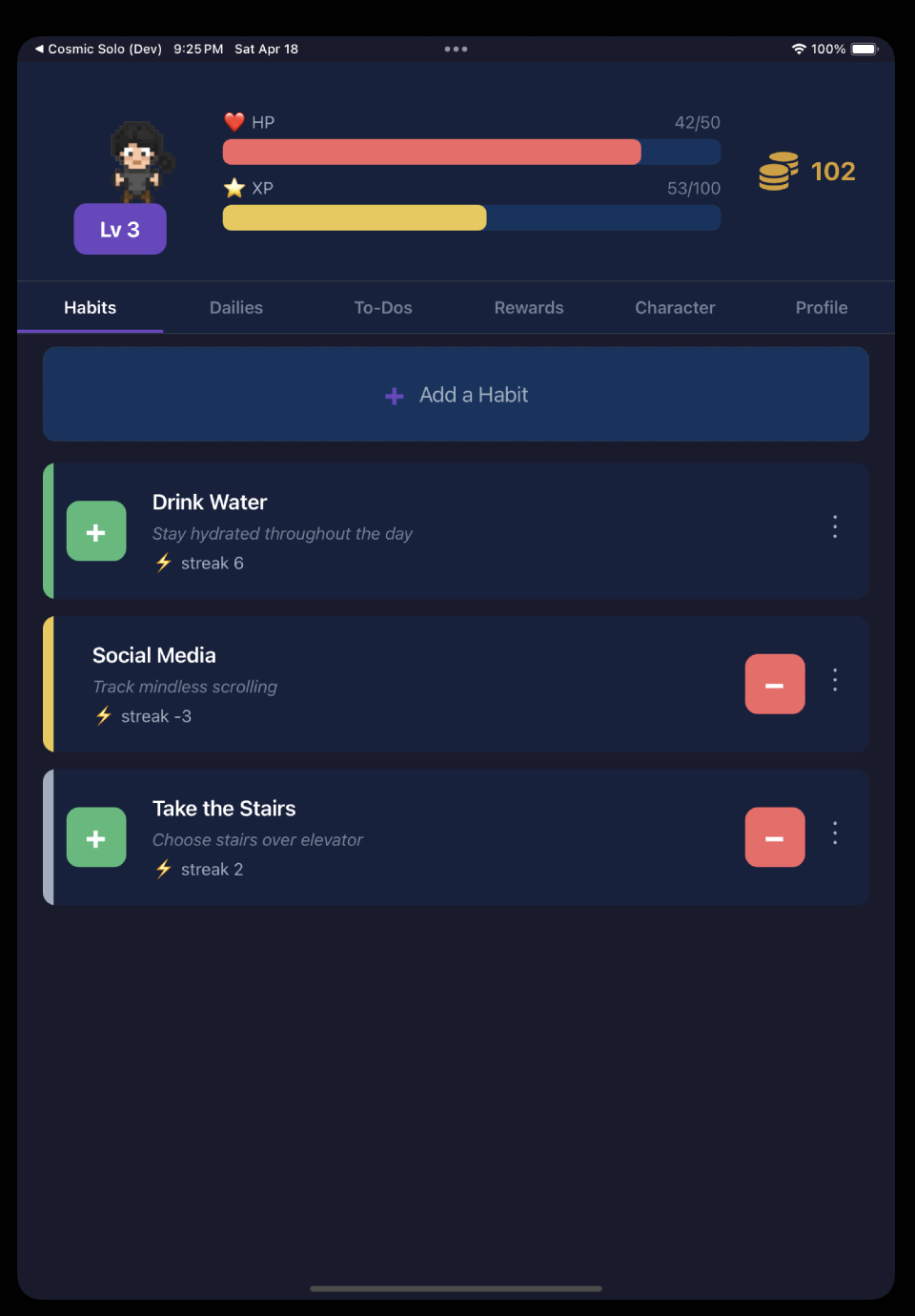 Habits screen